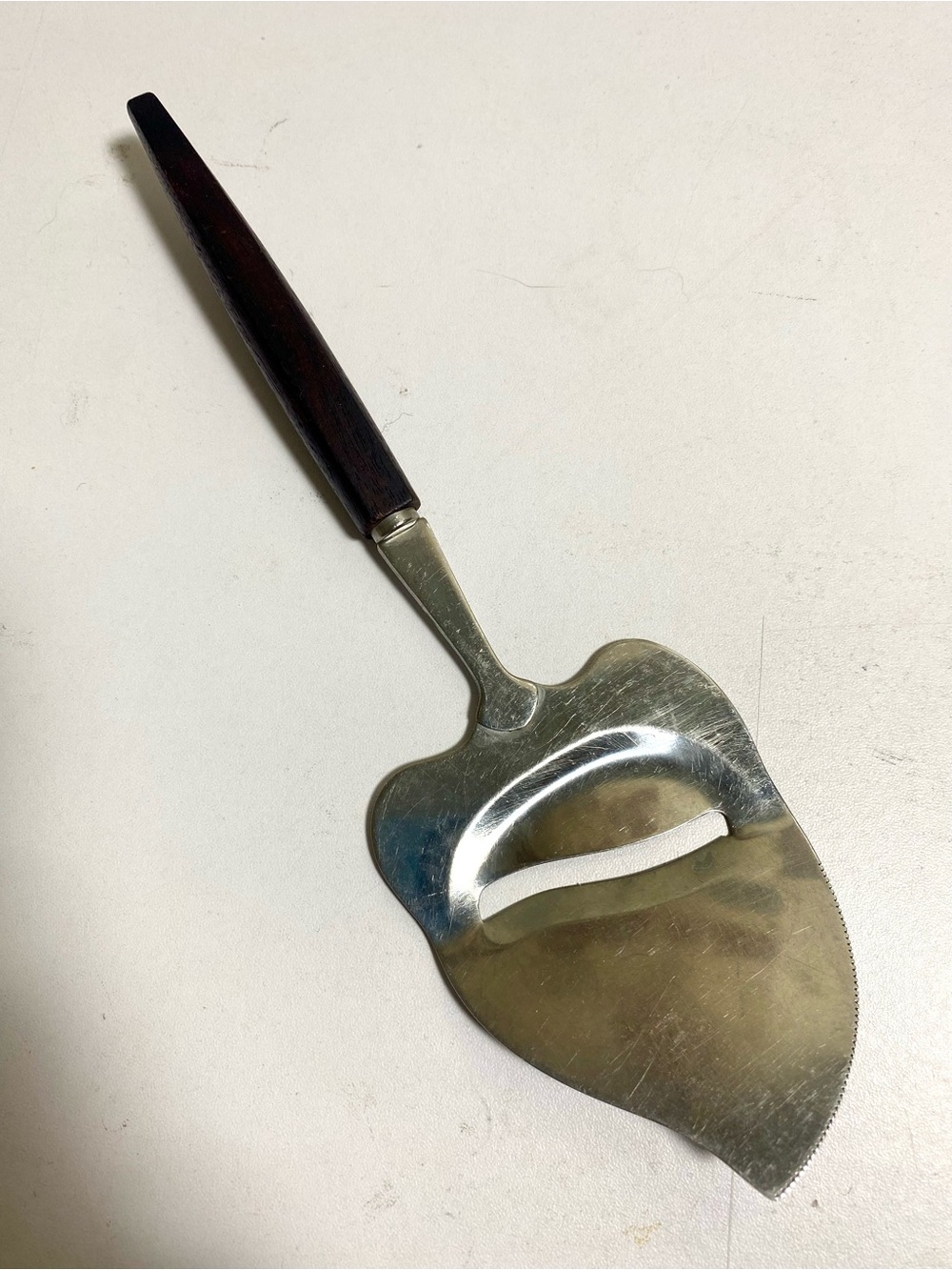 Vintage Japanese Stainless Steel Cheese Slicer Plane Dark Wood Handle